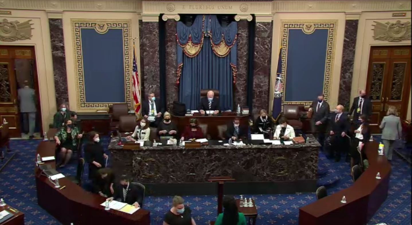 The Senate floor during the start of the impeachment hearing on January 11, 2021.